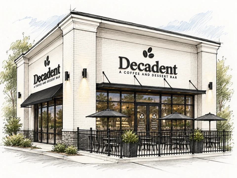 Illustration of a Decadent storefront and patio